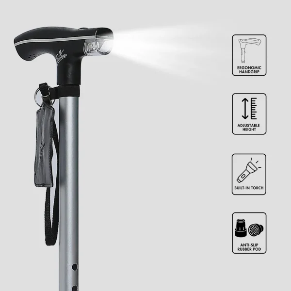 Walking Stick Soft Grip Handle With Torch Light